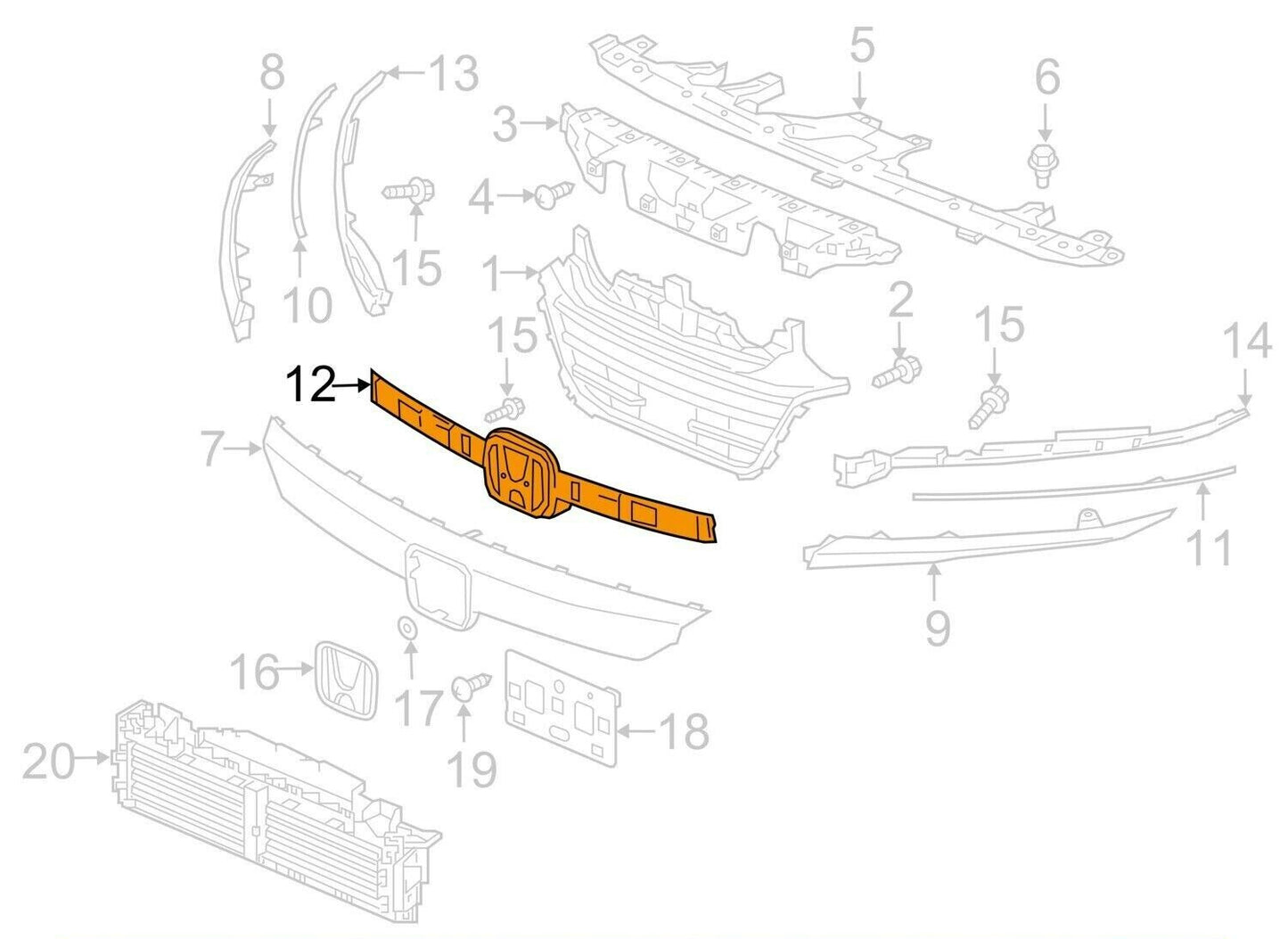 Front Bumper Grille Base Fits 2018 - 2020 For HONDA Accord 71121-TVA-A01